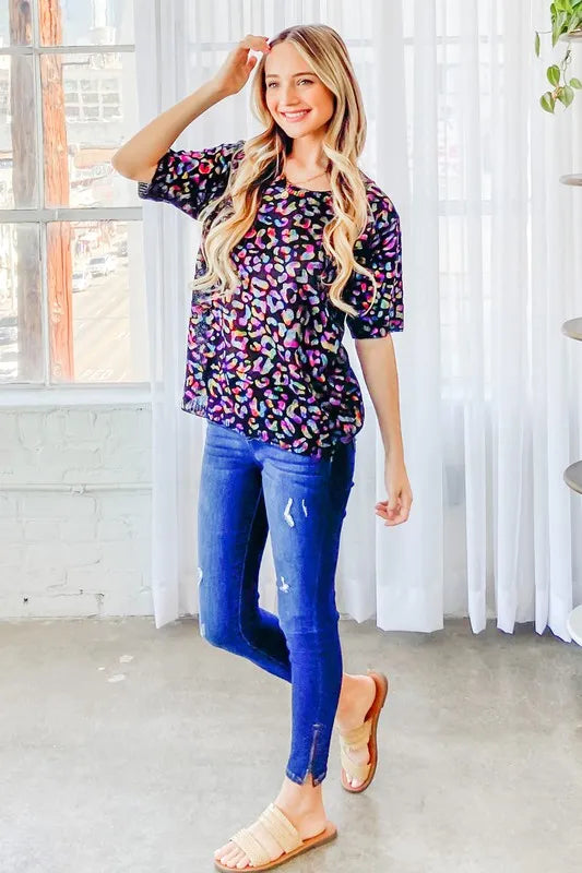 And The Why Leopard Foil Half Sleeve Sweater in Hologram