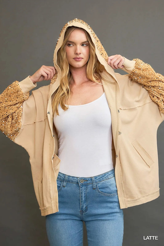 Umgee Oversized Fringe Jacket in Latte