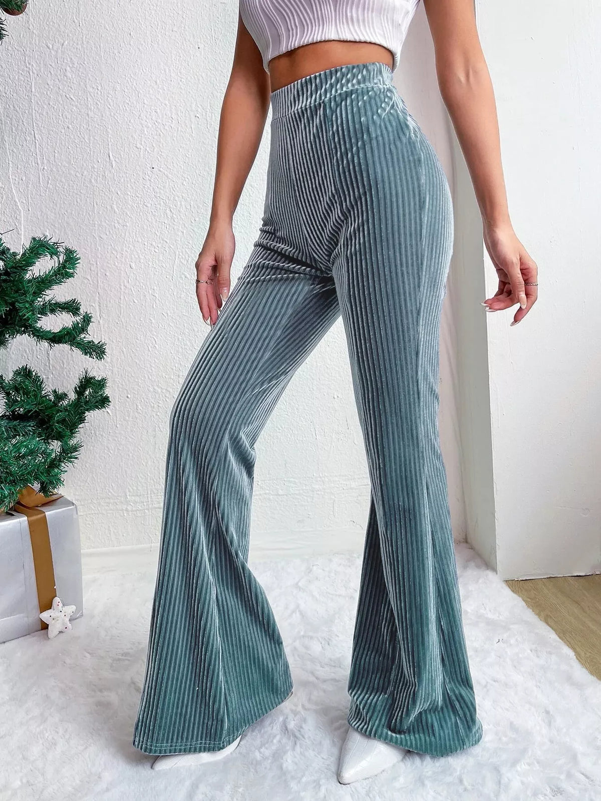 Corduroy High-Waist Flare Pants