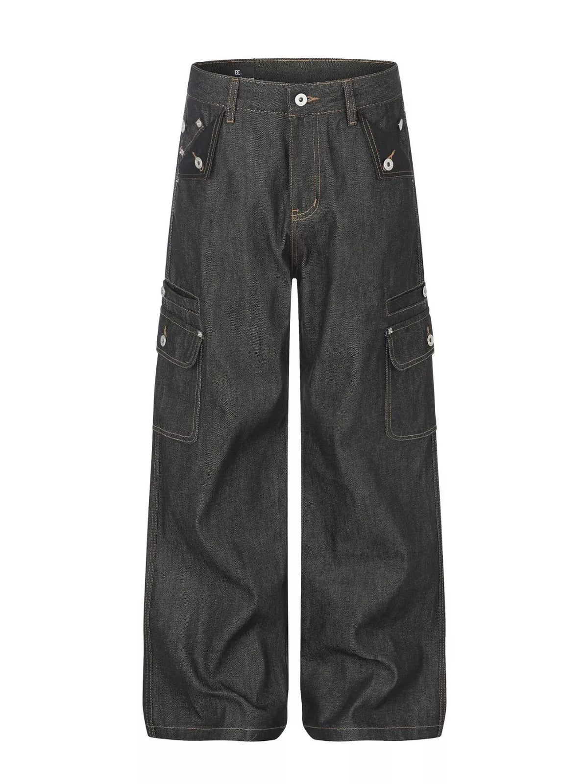 High-Waisted Washed Wide-Leg Jeans in Black by TrendMaster