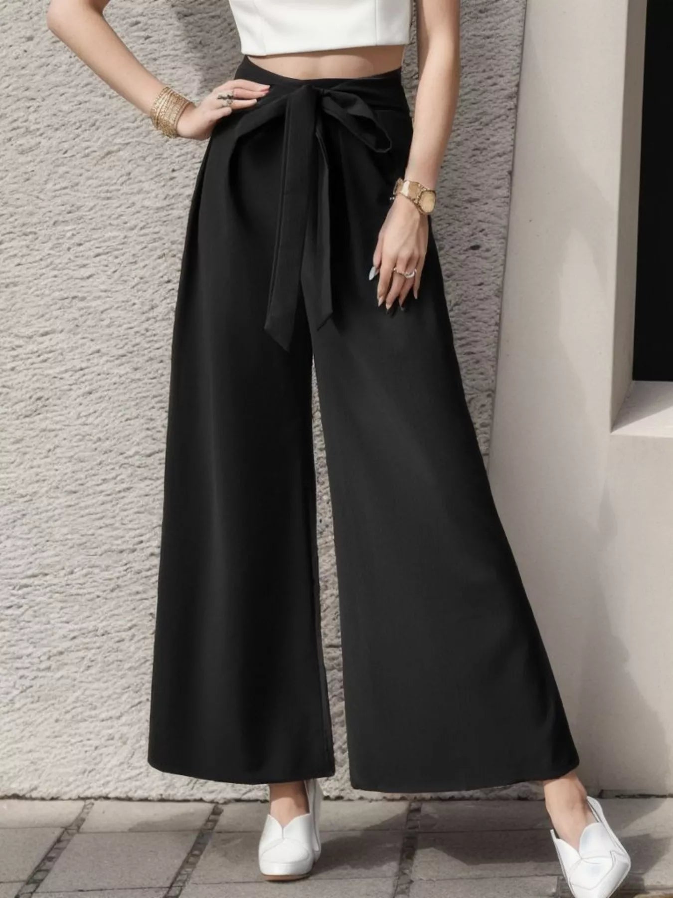 Tie-Front Wide-Leg Pants
