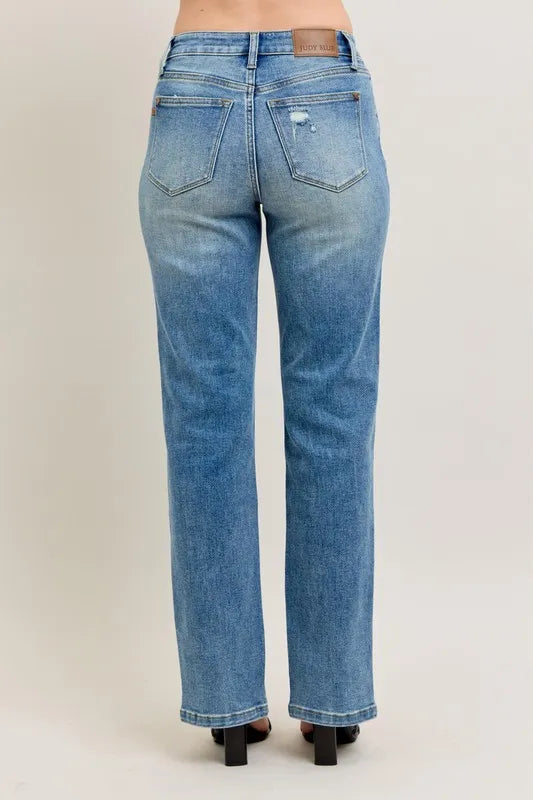 Judy Blue Vintage Slit Straight Jeans in Medium Wash in Md
