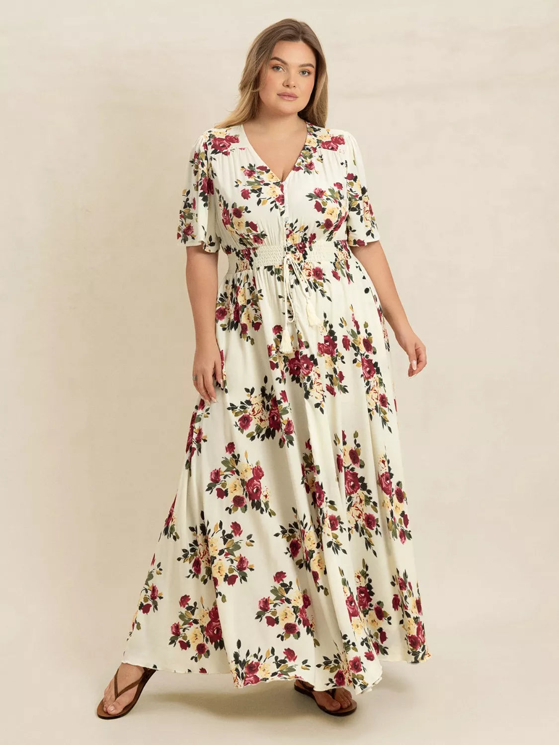 Floral Flutter Sleeve Button Front Maxi Dress in Pastel Yellow