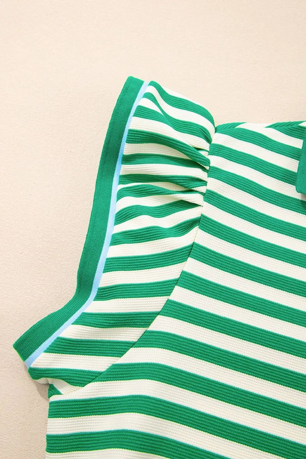 Striped Contrast Collar Flutter Sleeve Dress