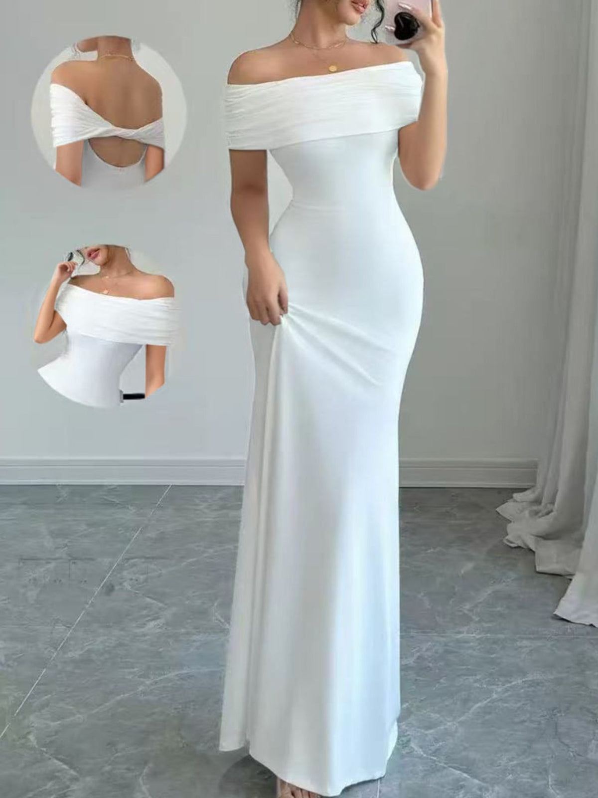Off-Shoulder Backless Bodycon Maxi Dress