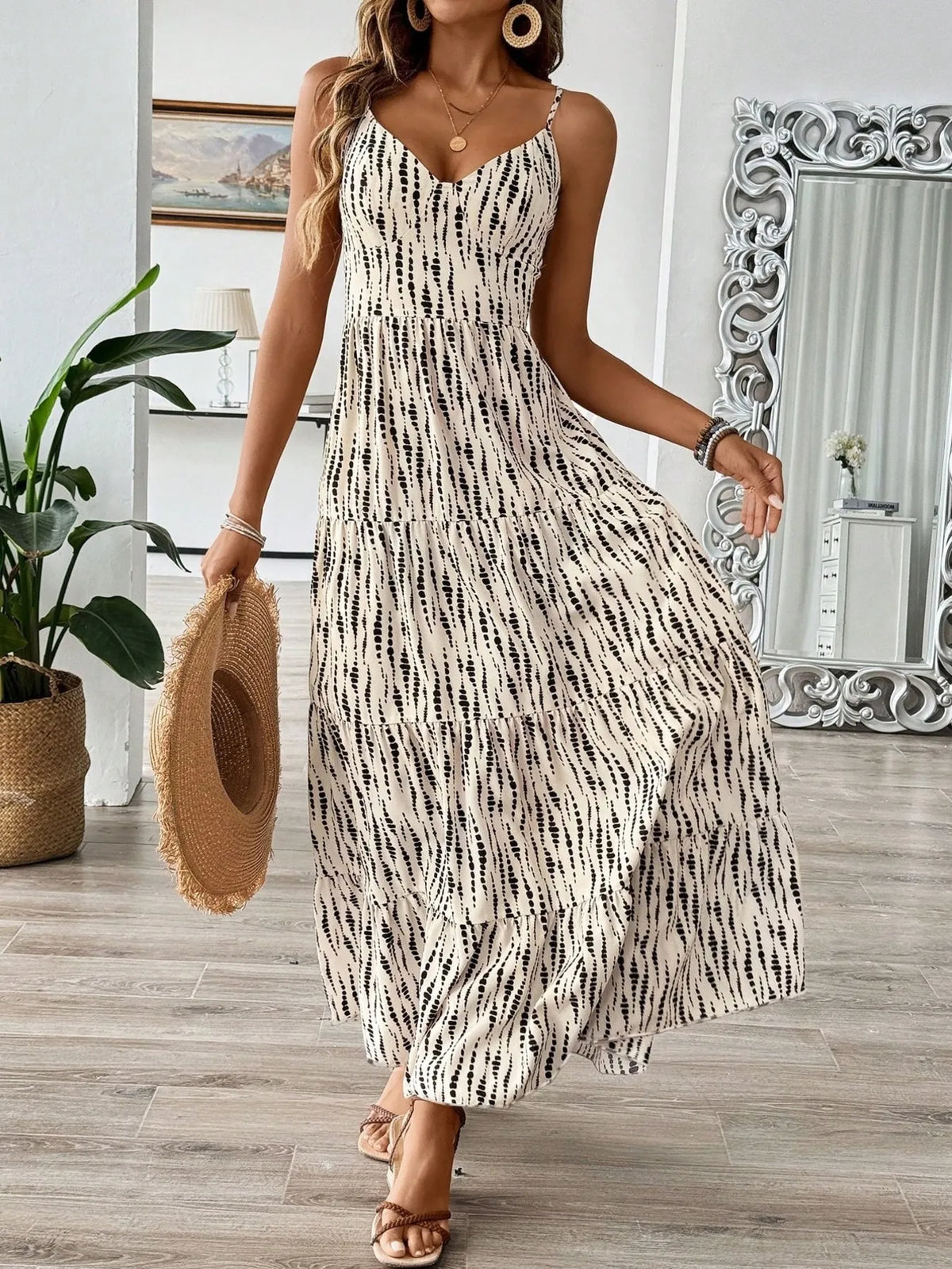 Tie Back Tiered Midi Cami Dress
