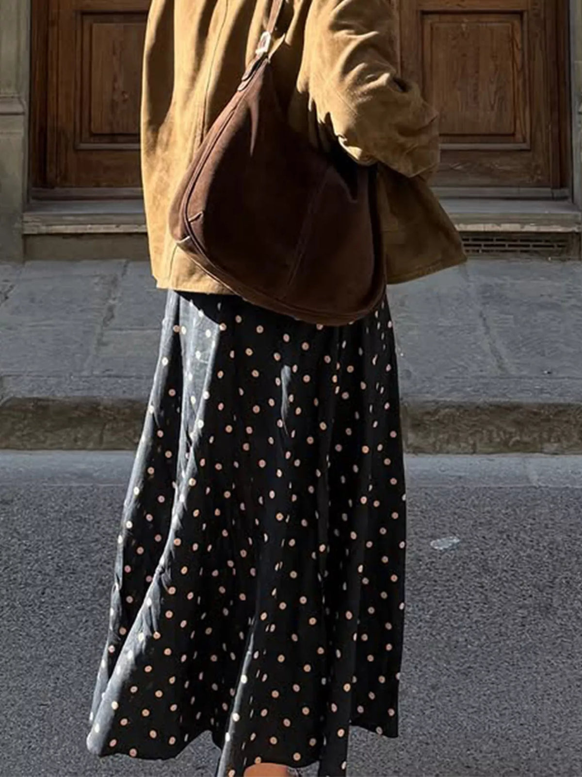 Polka Dot A-Line Skirt in Black