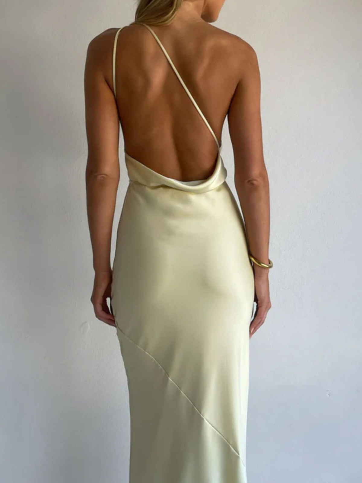 Halter Neck Ruched Satin Maxi Dress