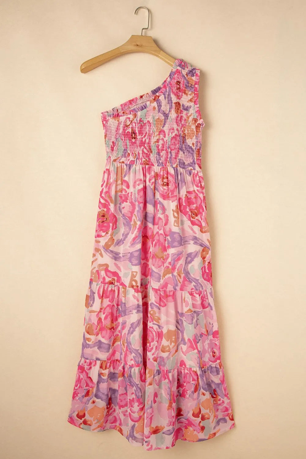 Shirred One-Shoulder Maxi Dress in Floral