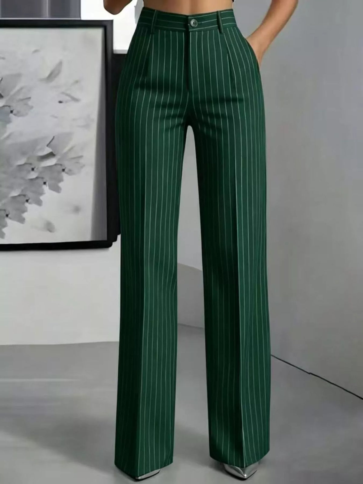 High-Waisted Striped Wide-Leg Pants