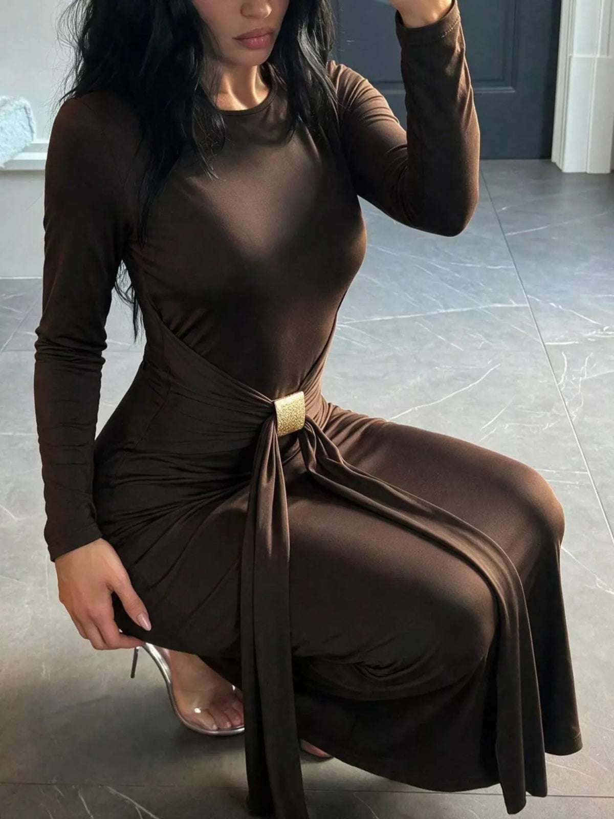 Backless Bodycon Maxi Dress in Brown
