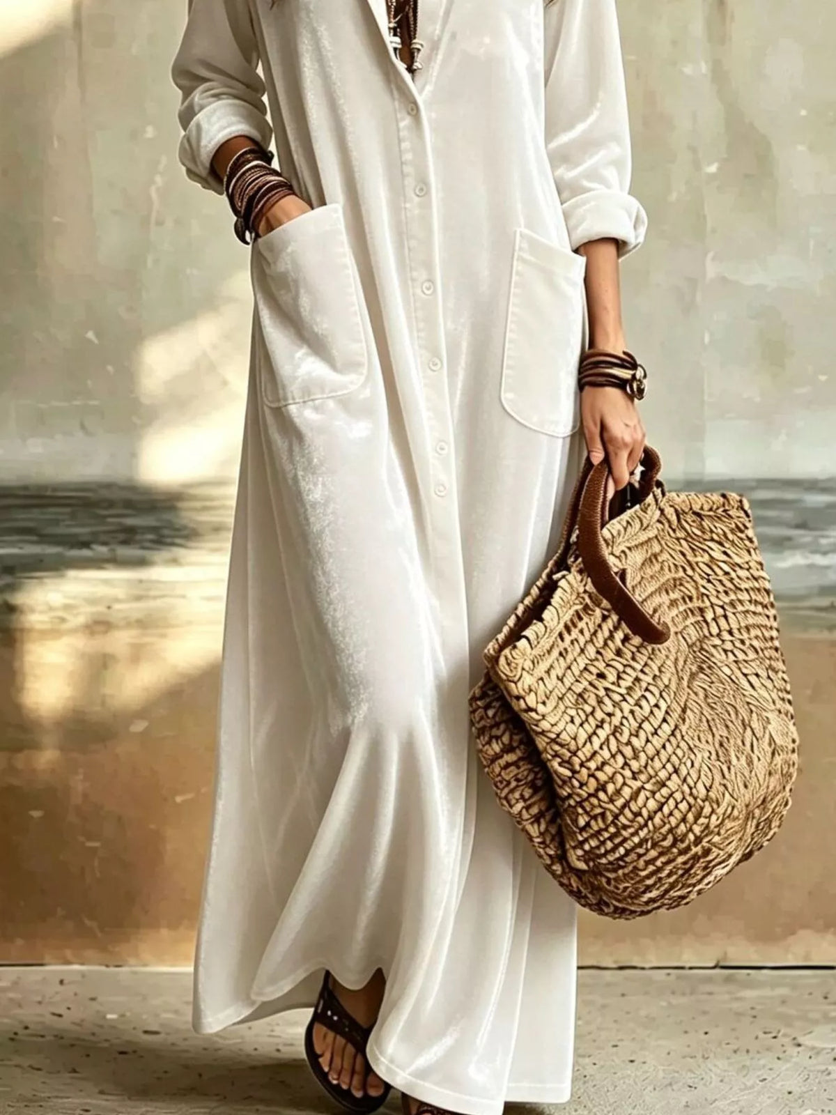 Bohemian Velvet Button-Down Maxi Dress
