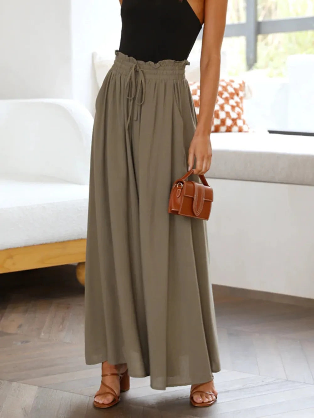 Opaque Wide Leg Pants with Pockets