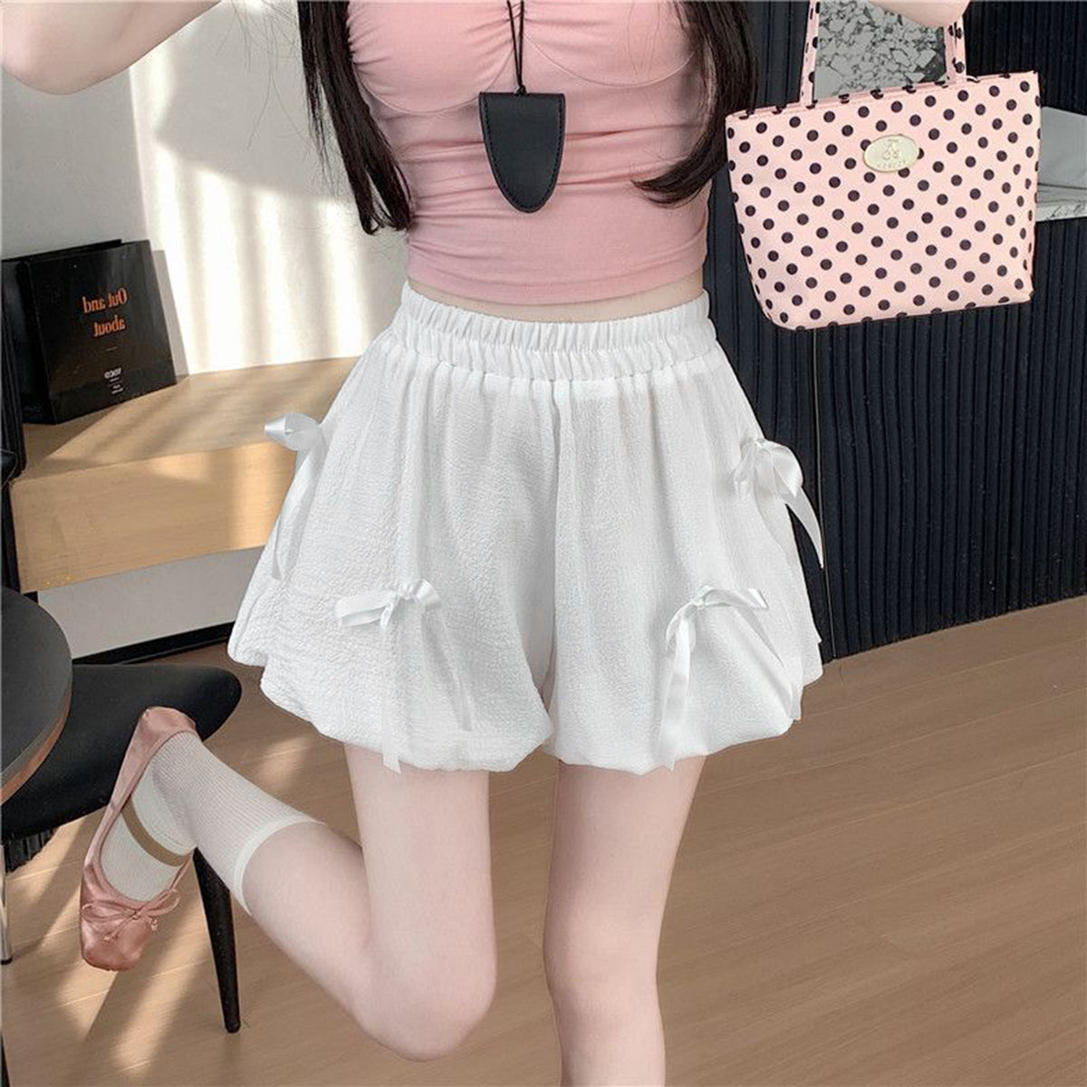 High-Waist Bow Bubble Skirt