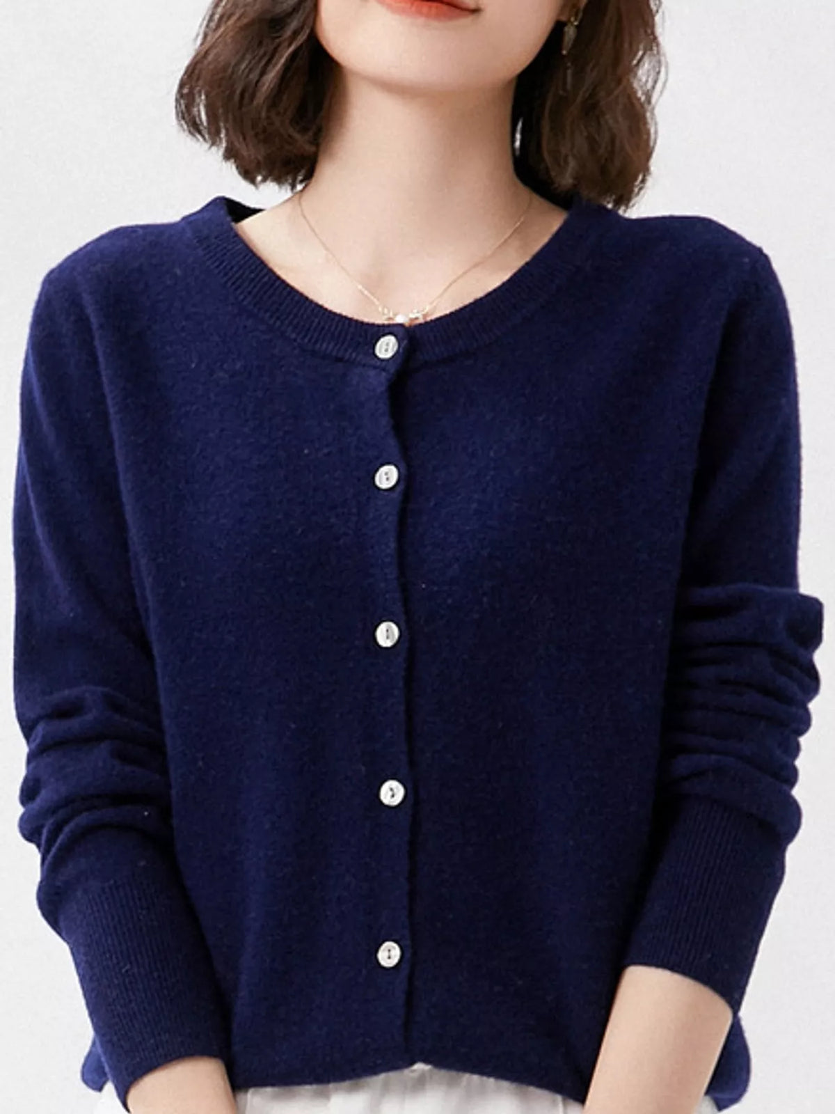 Crew Neck Button-Down Cardigan