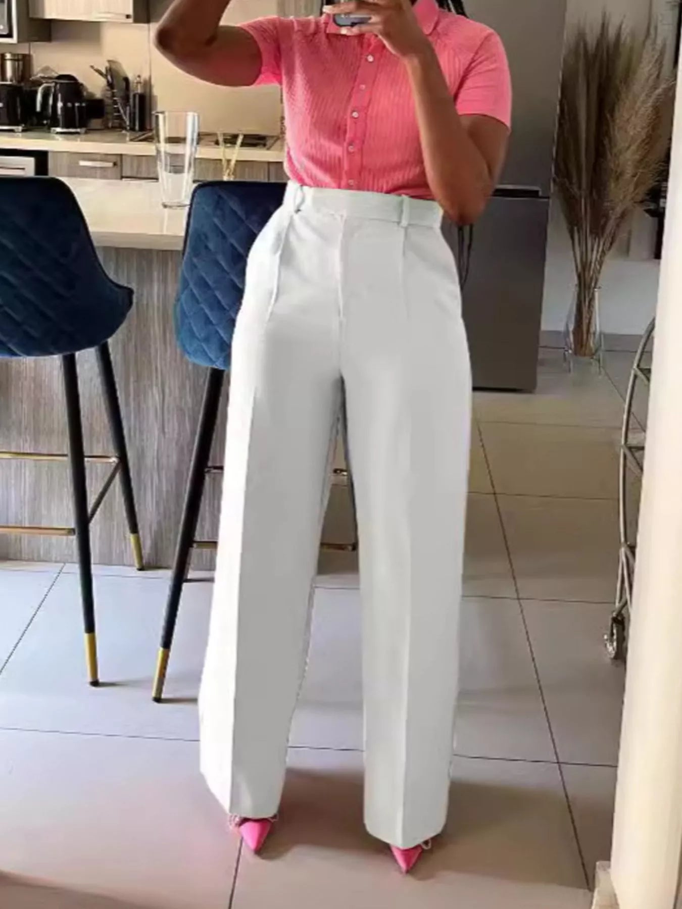 High-Waisted Wide-Leg Pocket Pants