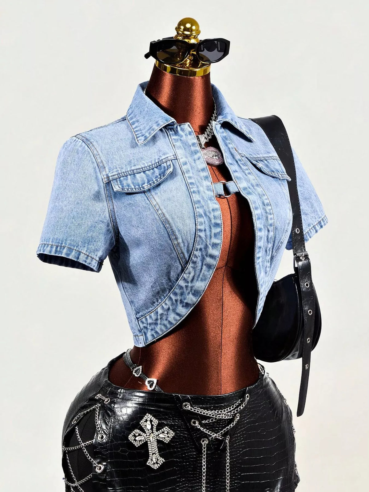 Vintage Wash Cropped Denim Top in Blue