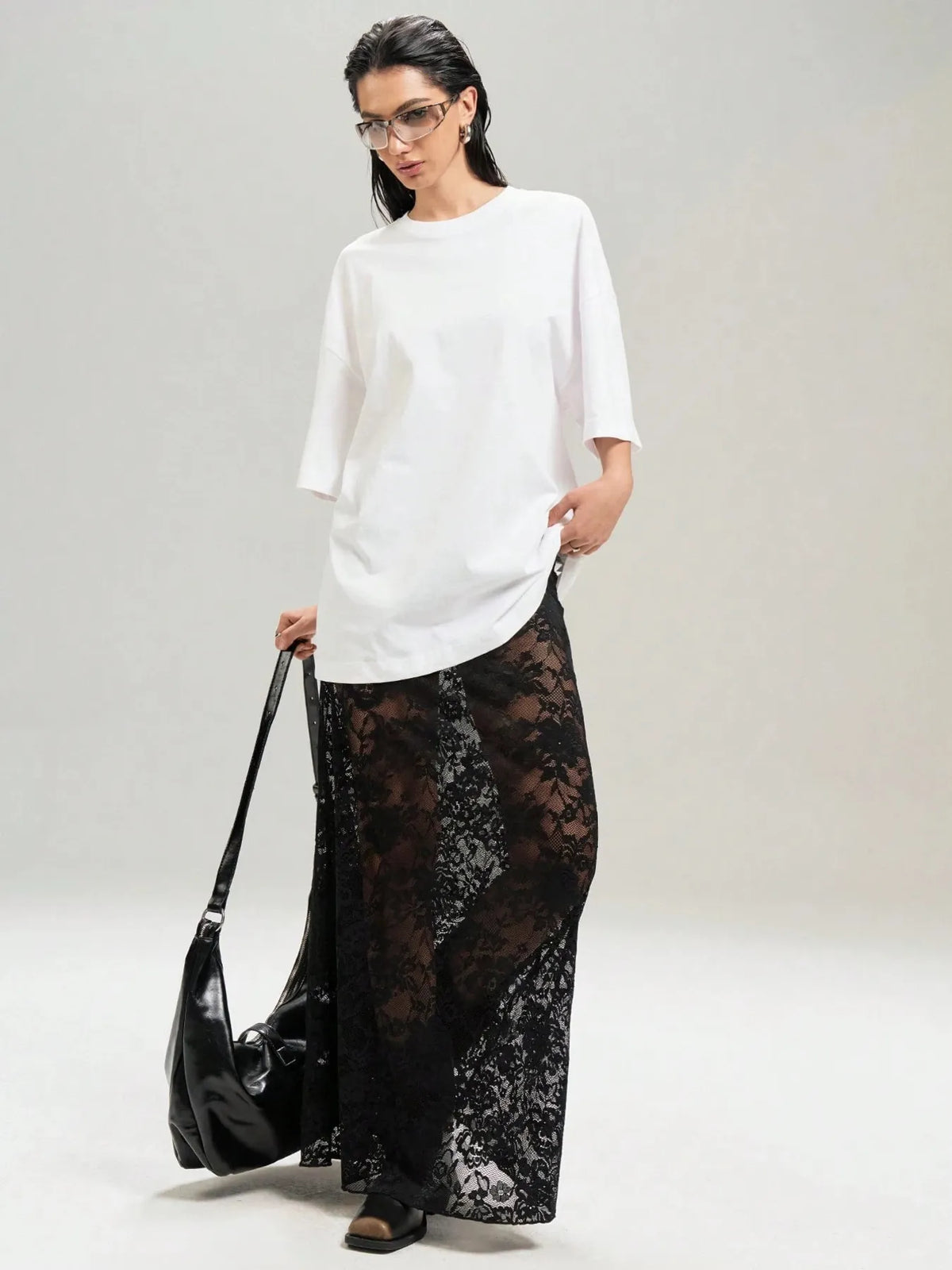 Sheer Lace Maxi Skirt in Black