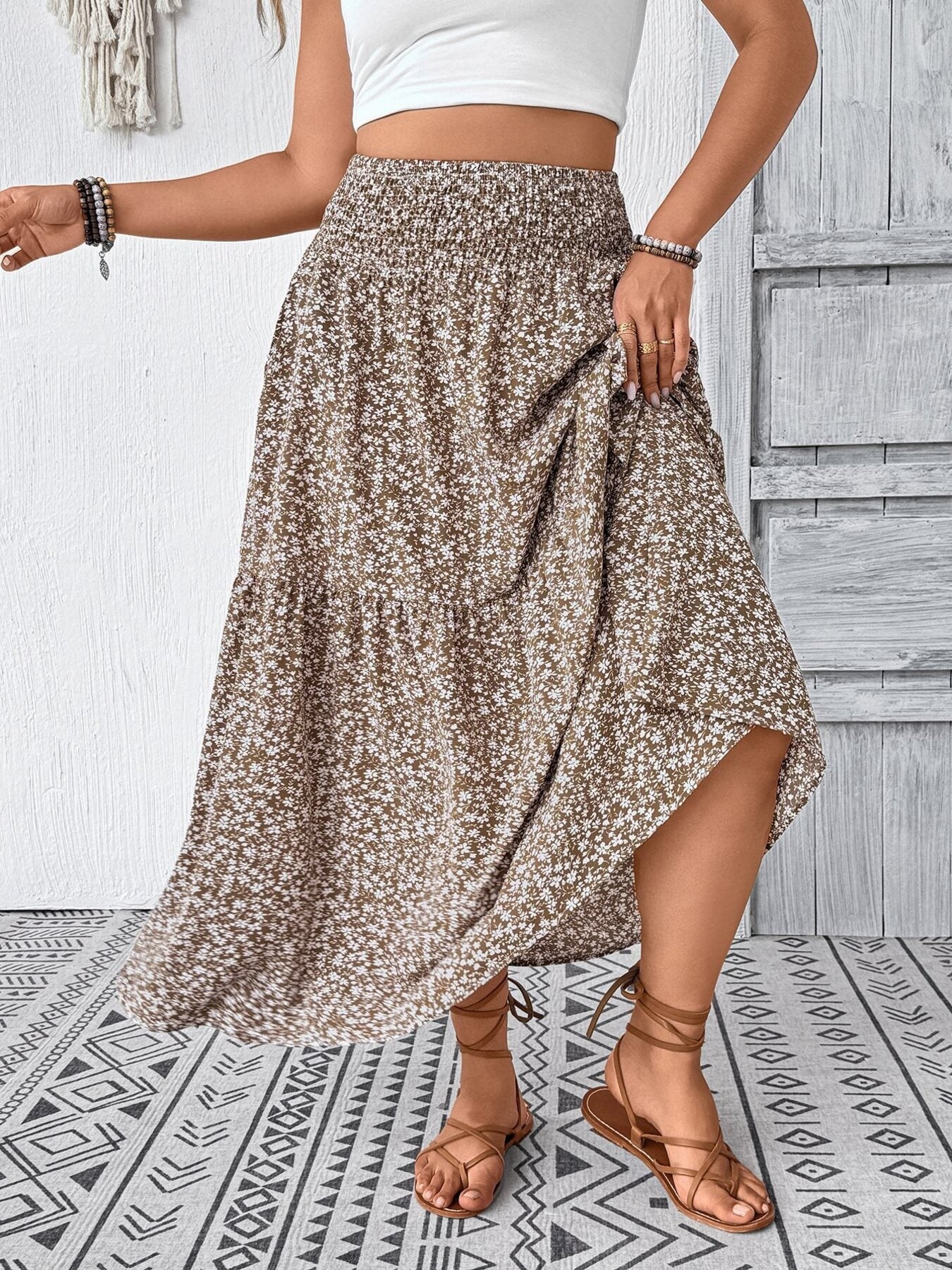 Floral Print Tiered Skirt