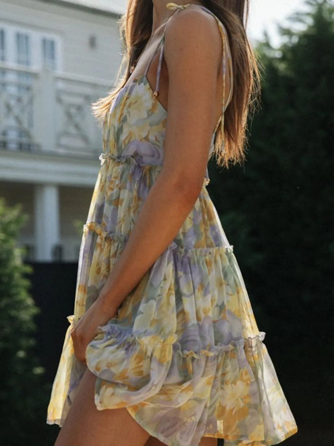 Frill Printed Square Neck Mini Cami Dress