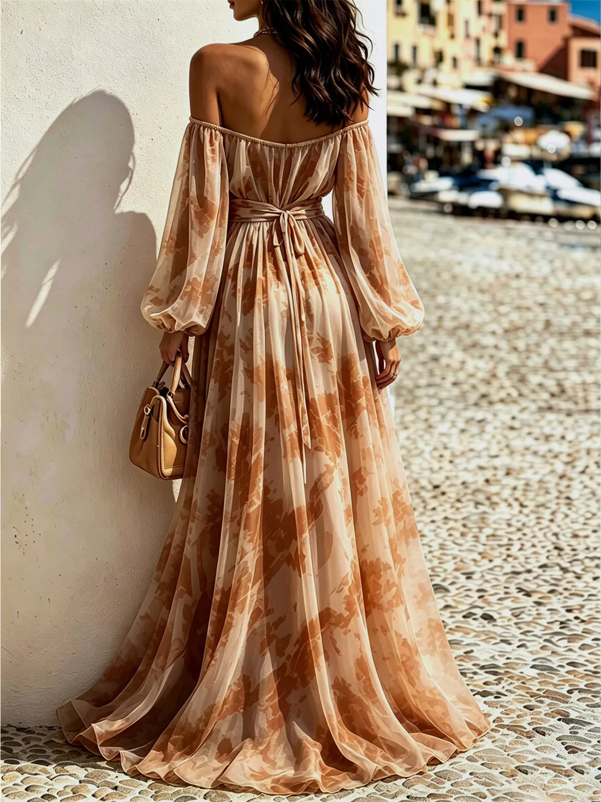 Off-Shoulder Balloon Sleeve Maxi Dress