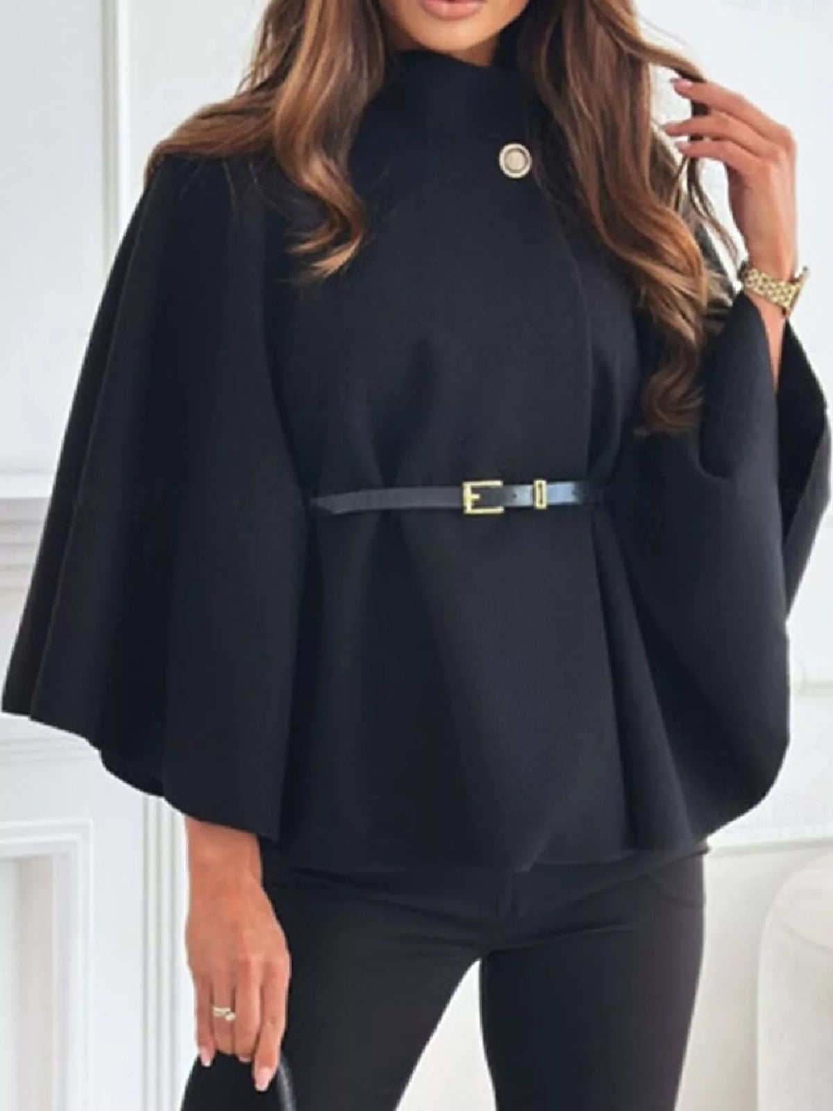 Mock Neck Cape Coat