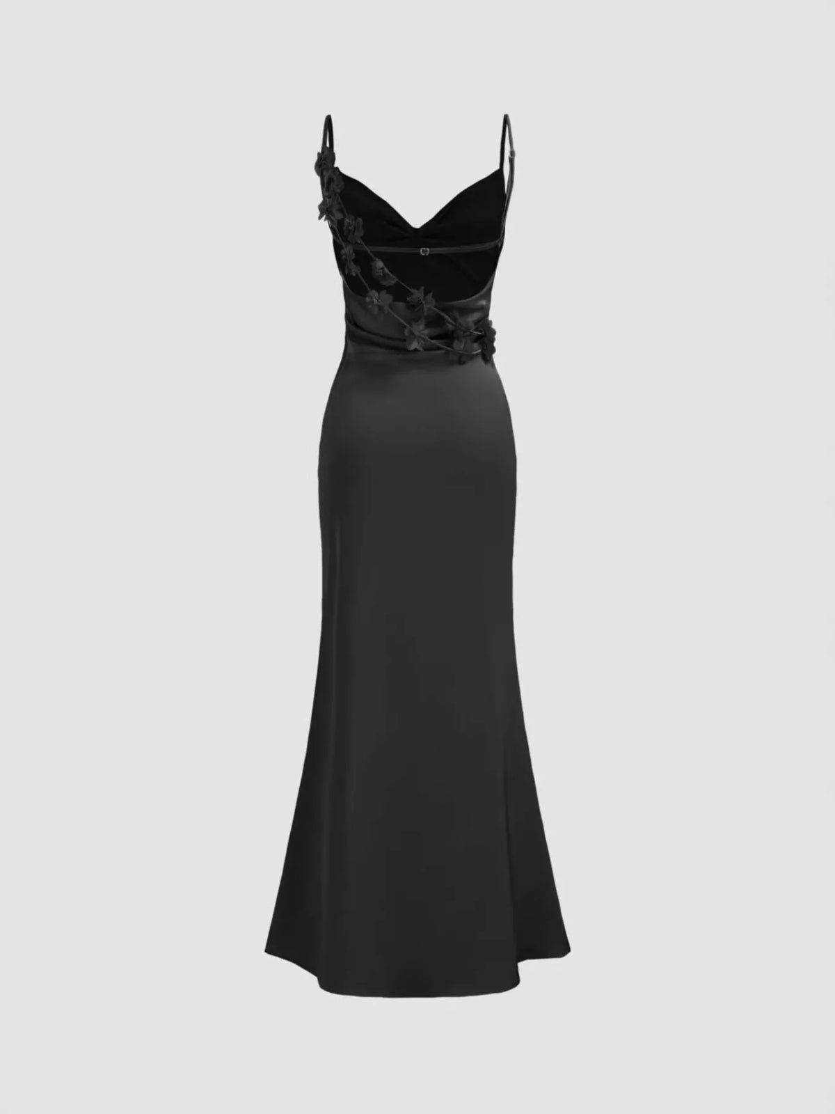 Cowl Neck Satin Maxi Dress in Black
