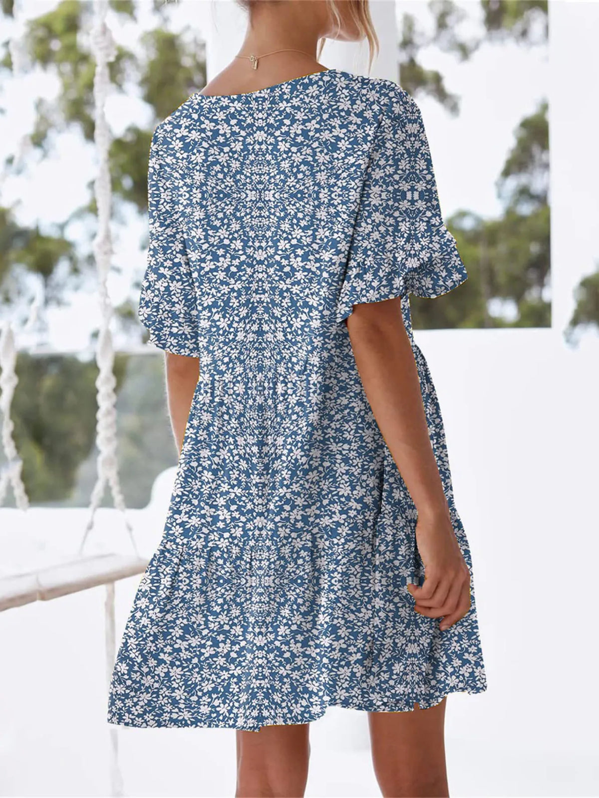 Polka Dot V-Neck Tiered Mini Dress