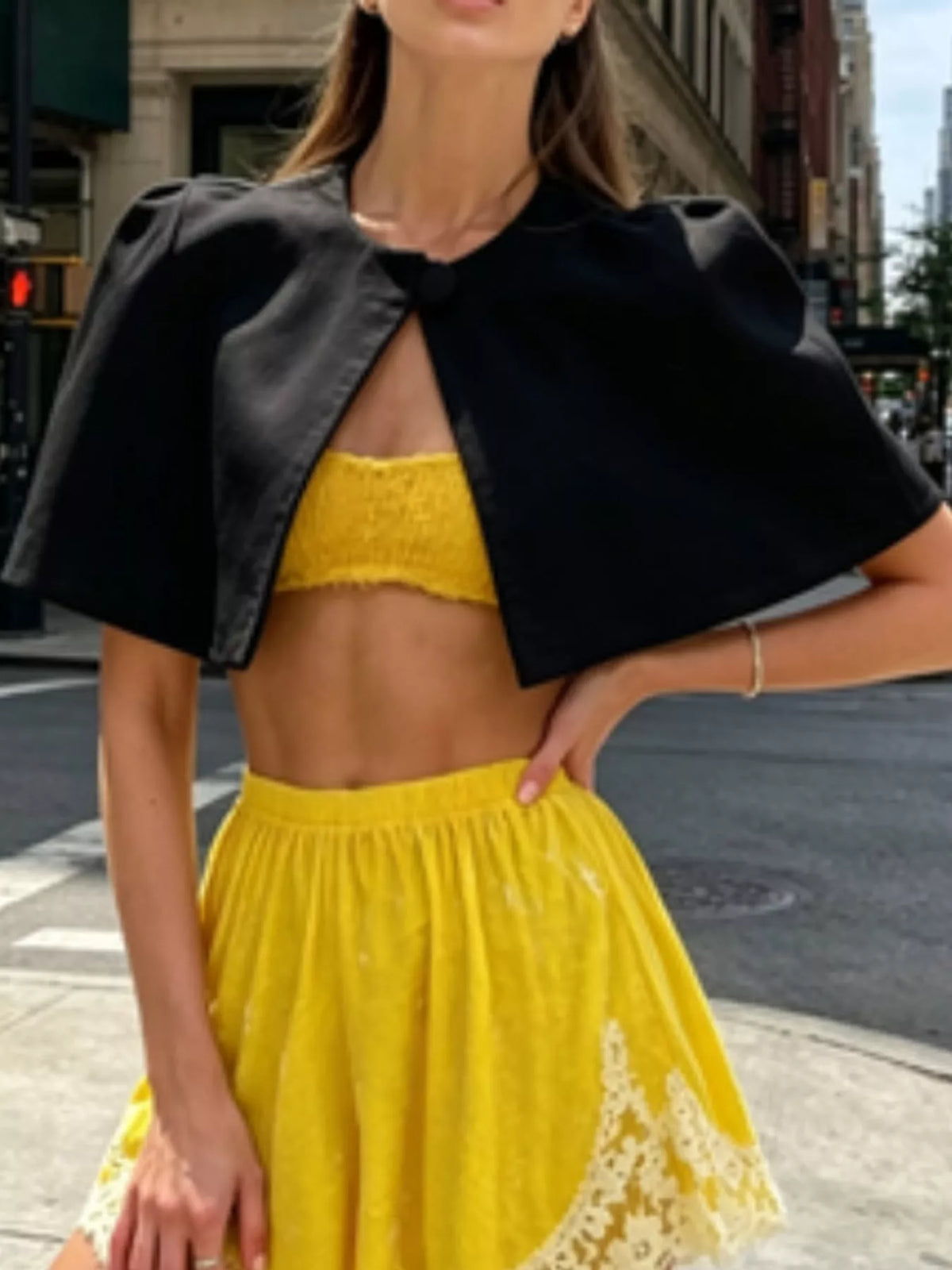 Single-Button Cropped Cape