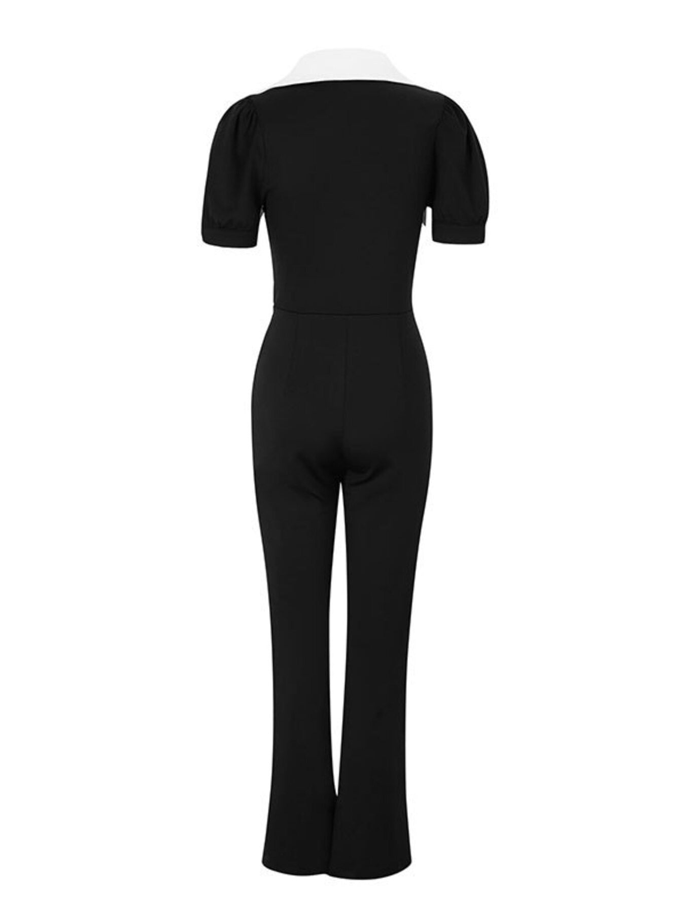 Button-Down Wide Leg Jumpsuit in Black