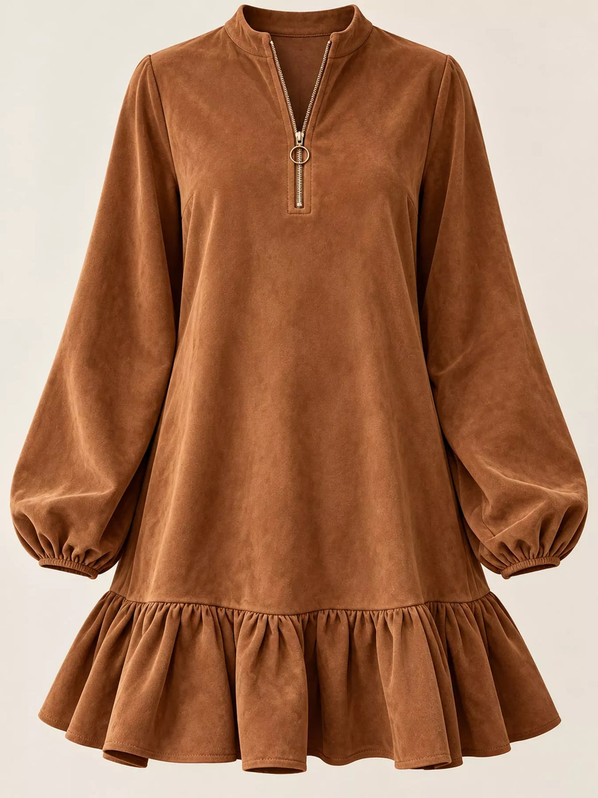 Quarter-Zip Ruffle Hem Mini Dress