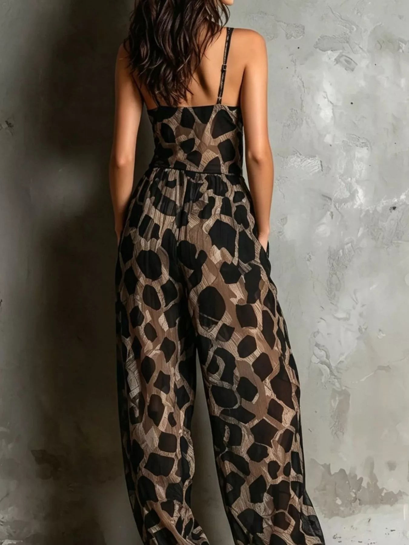 Geometric Print Wide-Leg Jumpsuit in Leopard