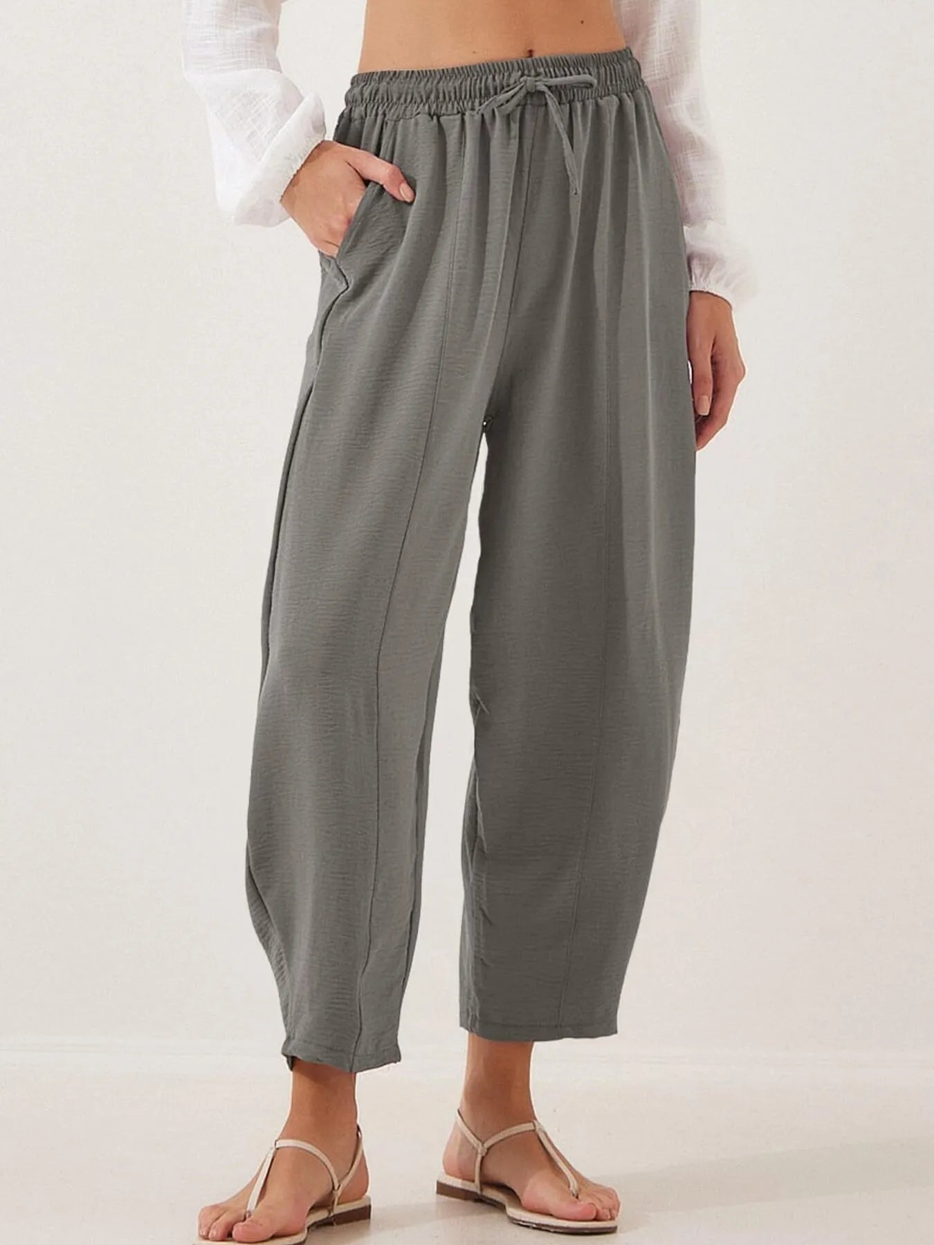 Drawstring Wide Leg Cropped Pants