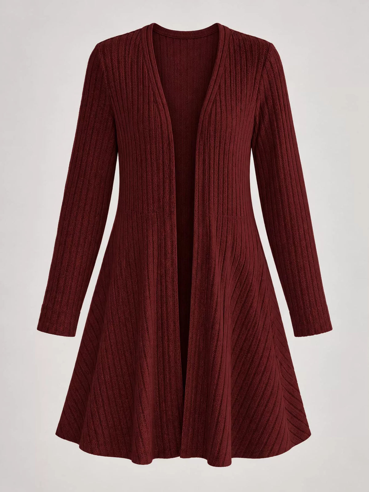 Ribbed Knit Open-Front Cardigan