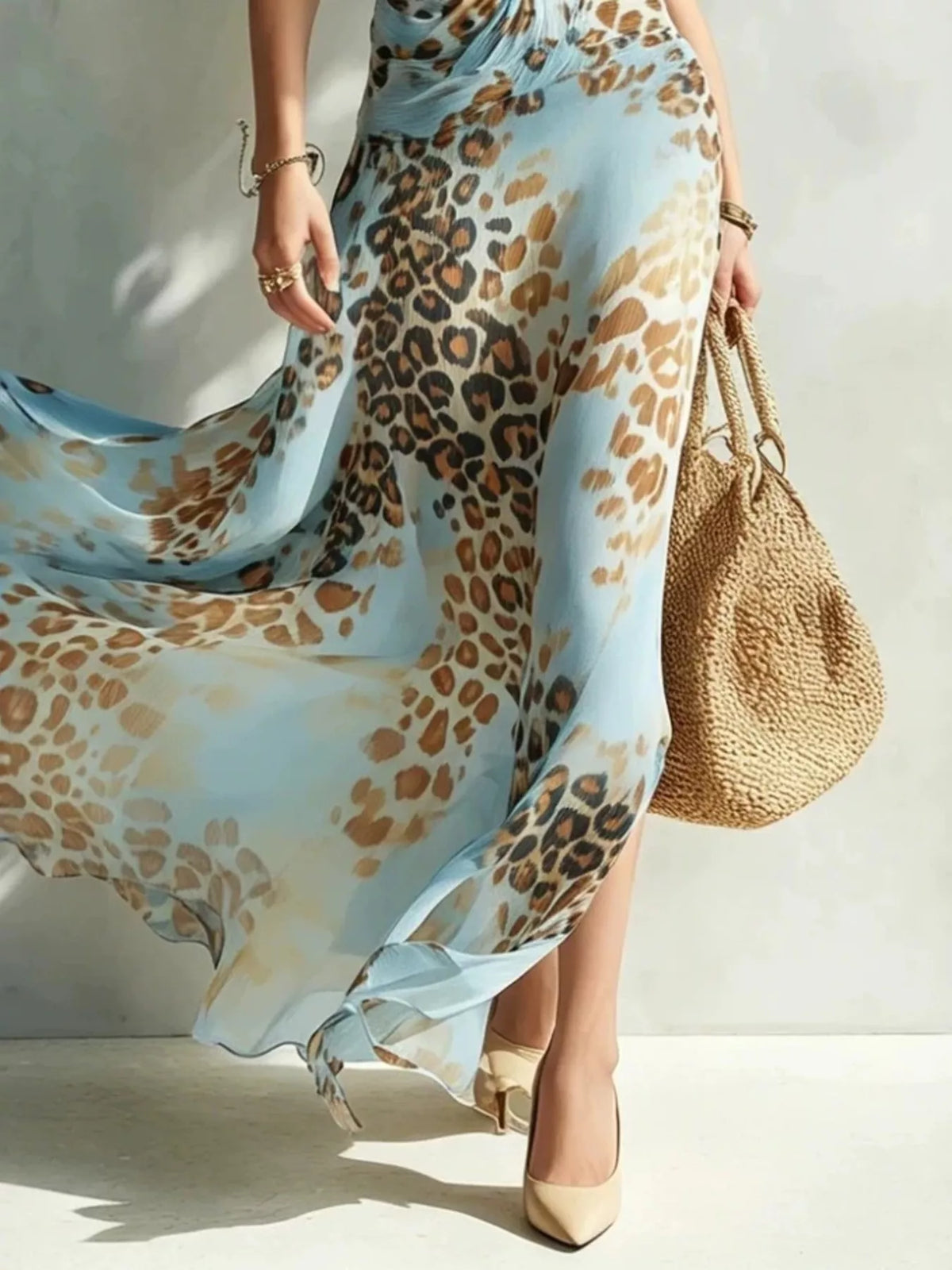 Leopard Print Sleeveless Maxi Dress by Kaelinne