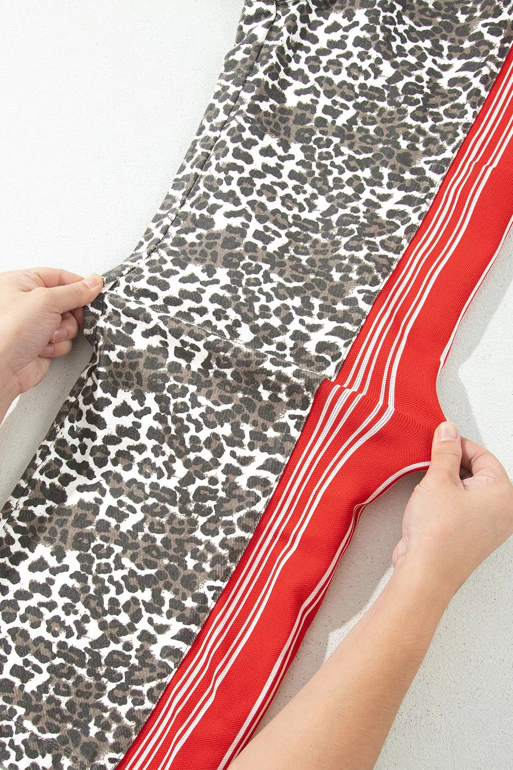 Leopard Patchwork Elastic-Waist Jeans