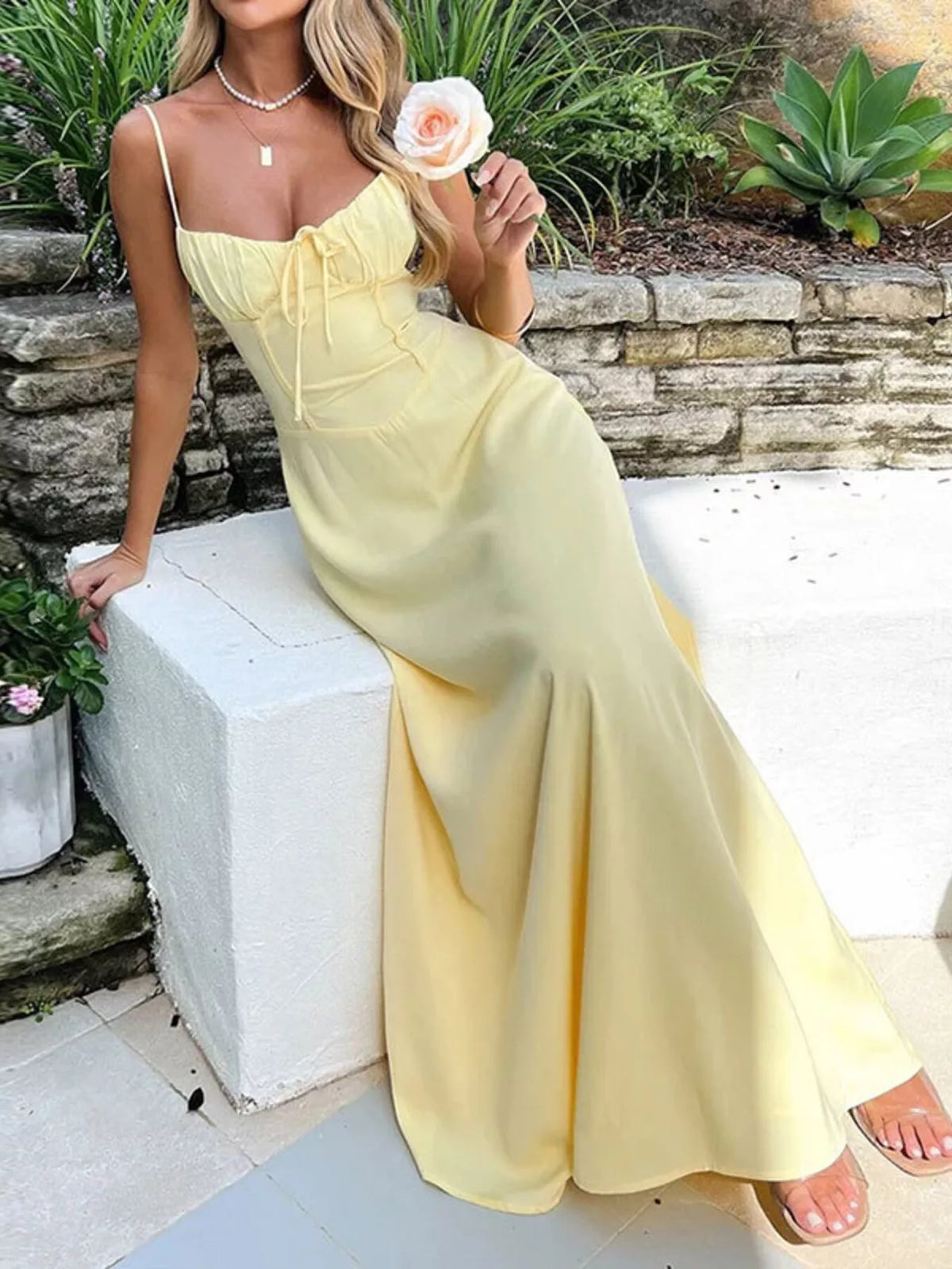 Tie-Front Spaghetti Strap Maxi Dress
