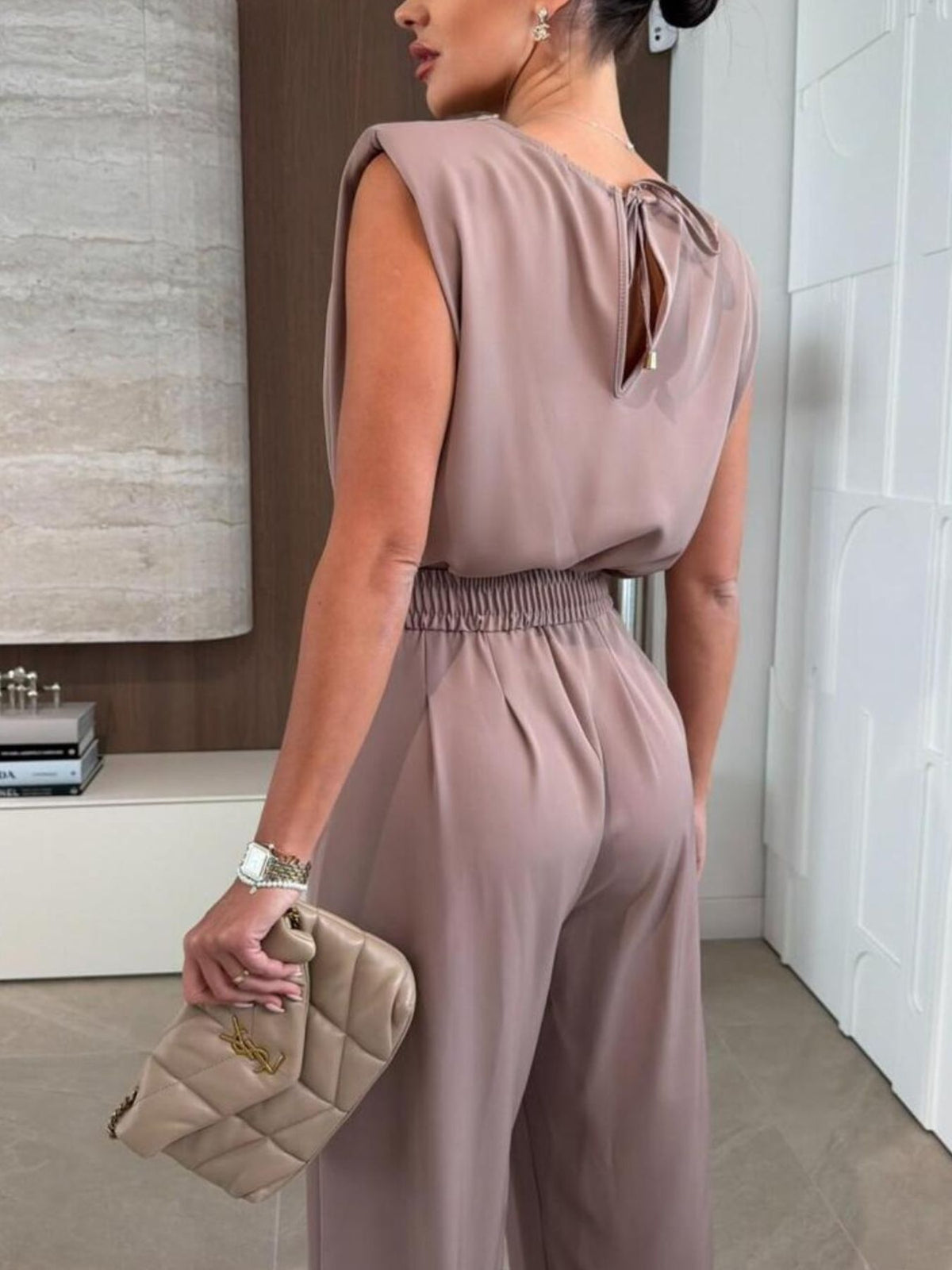 Tie-Waist Sleeveless Wide Leg Jumpsuit