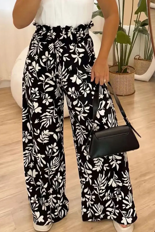 Printed Wide-Leg Pants in Black