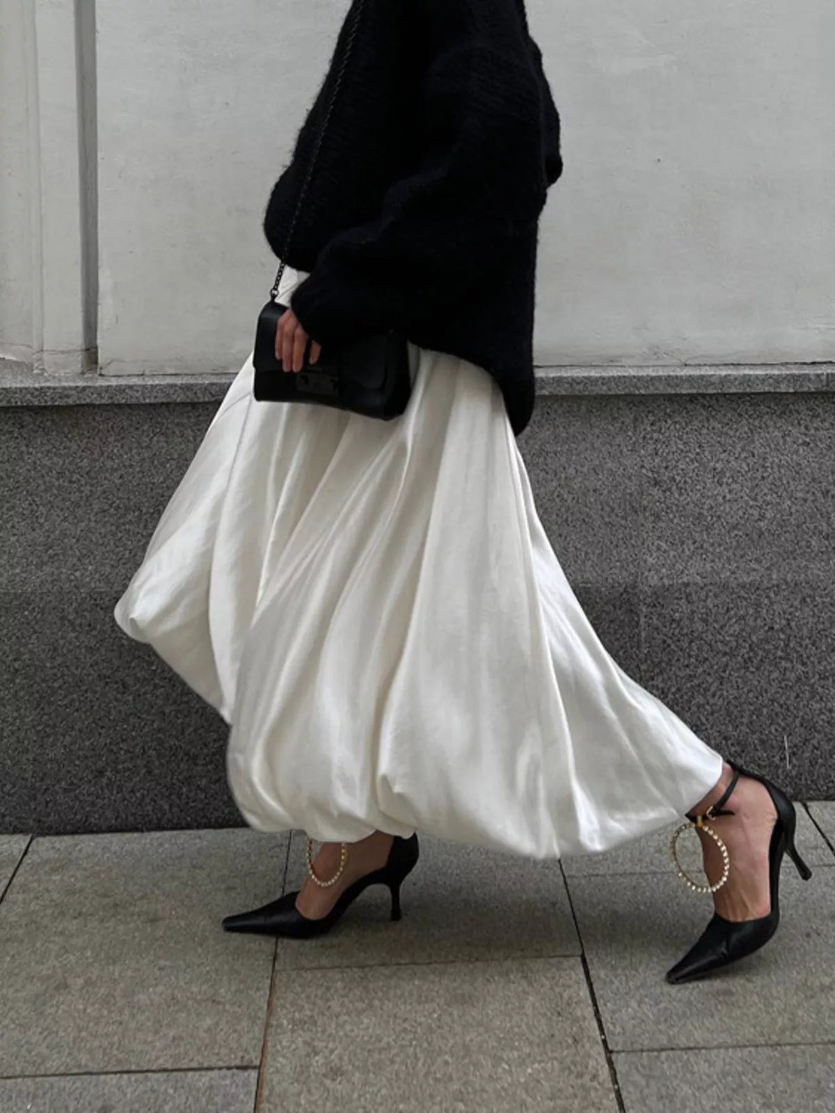 Flowy Satin Maxi Skirt in Beige