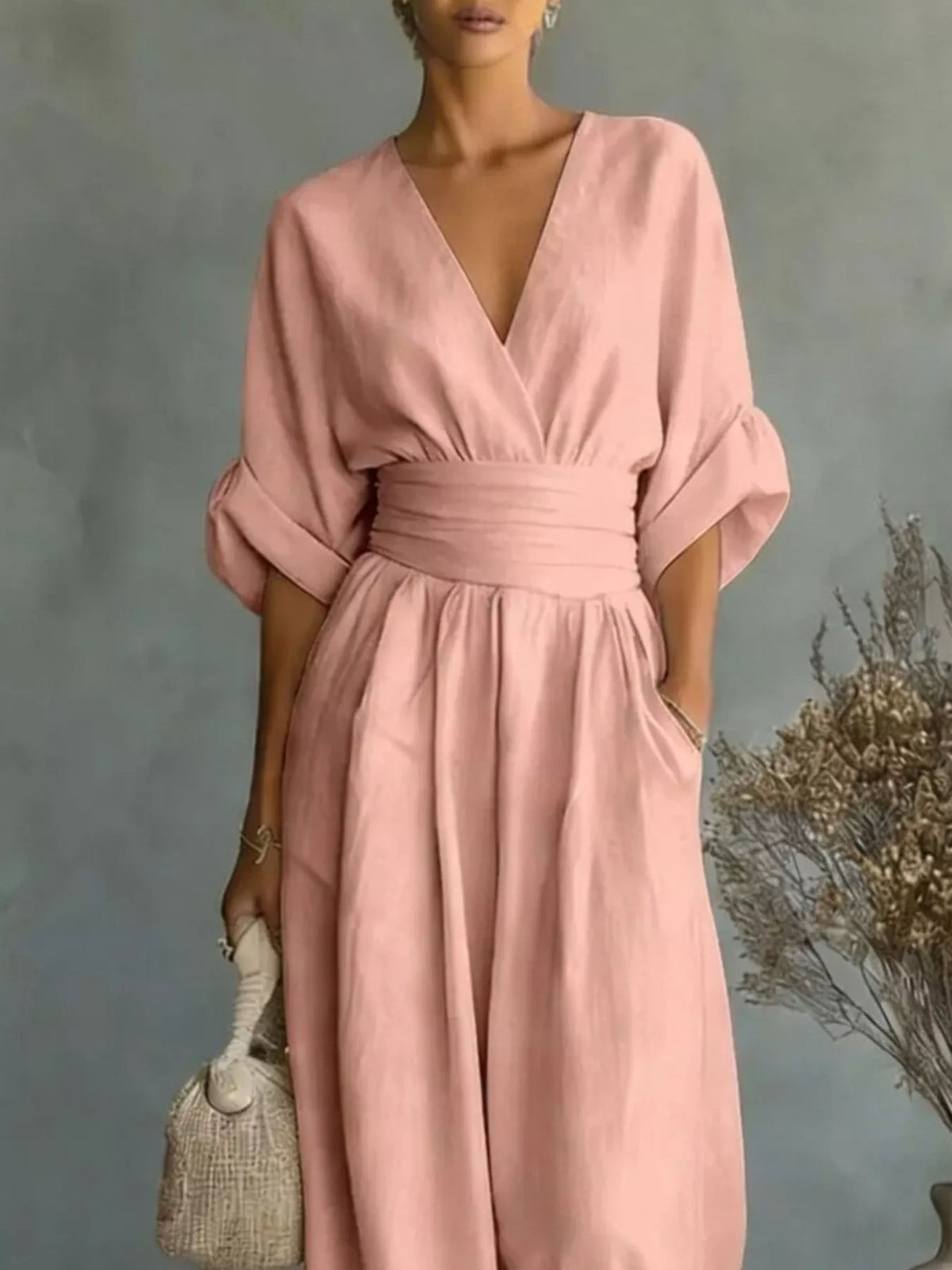Half Sleeve Wide-Leg Jumpsuit