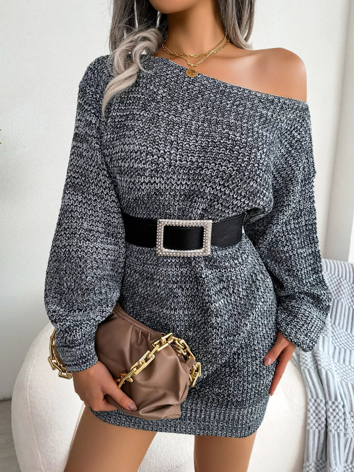 One-Shoulder Sweater Dress