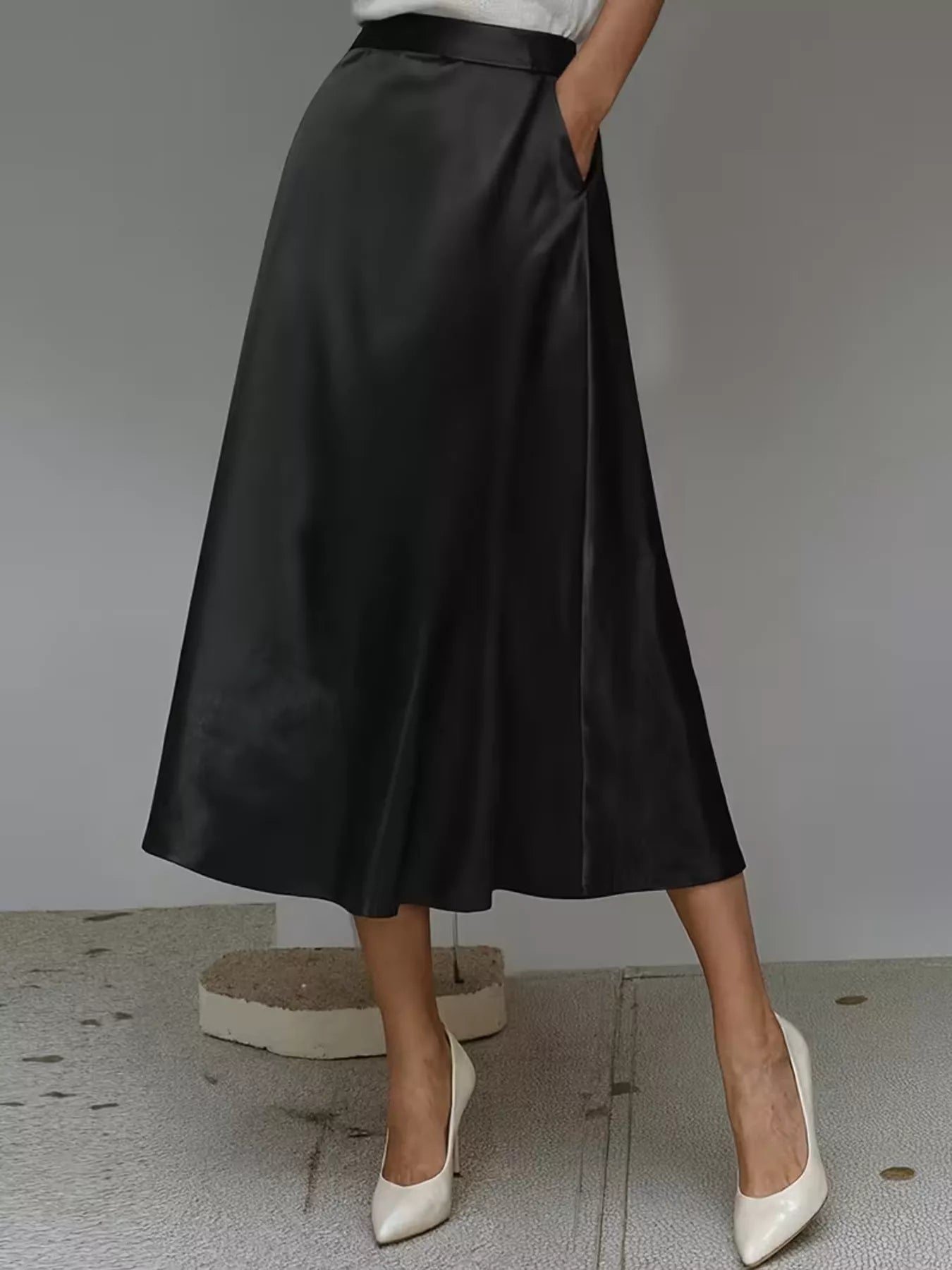 Satin Midi Skirt with Pockets