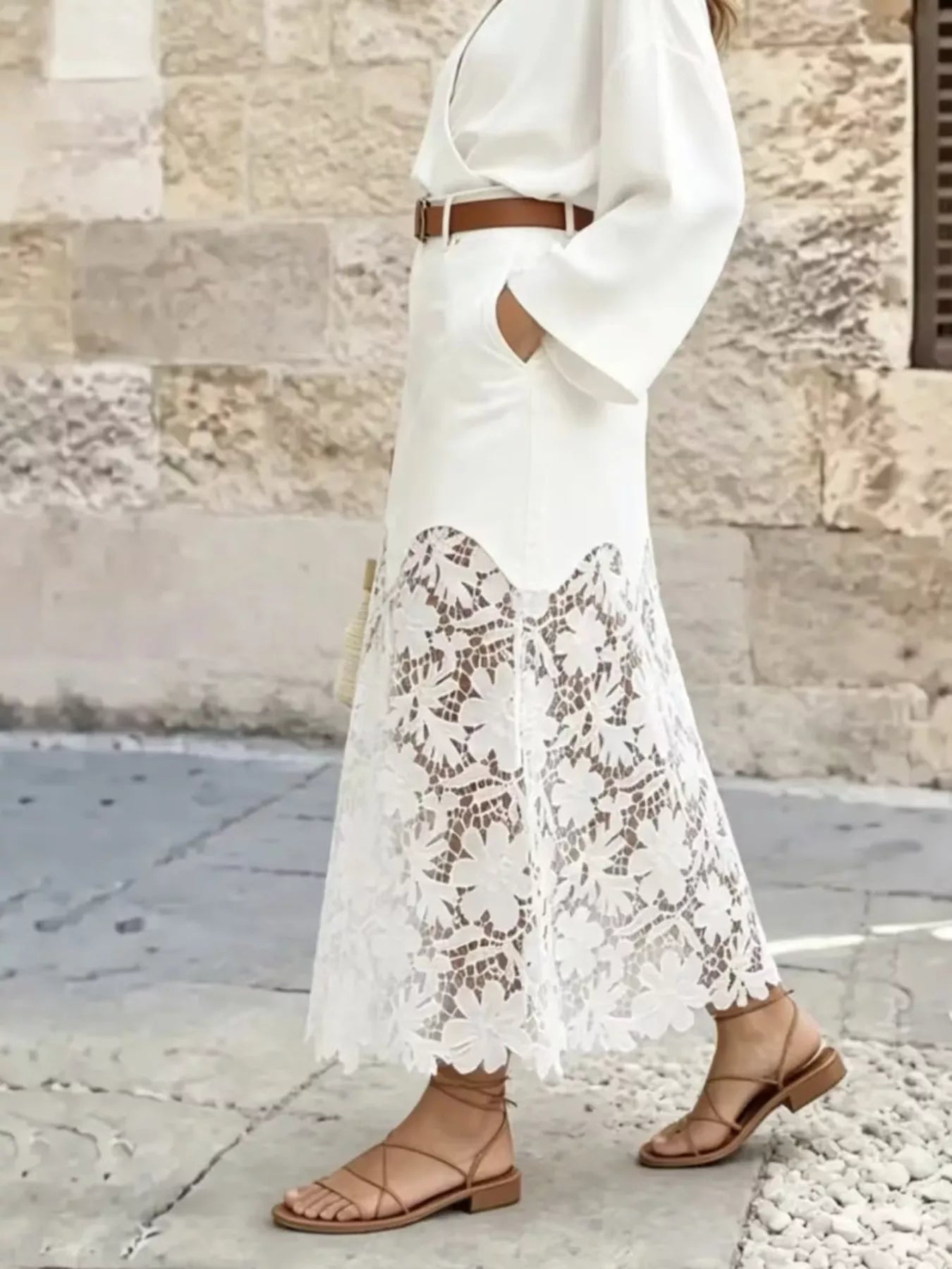 Lace-Trimmed Slit Skirt