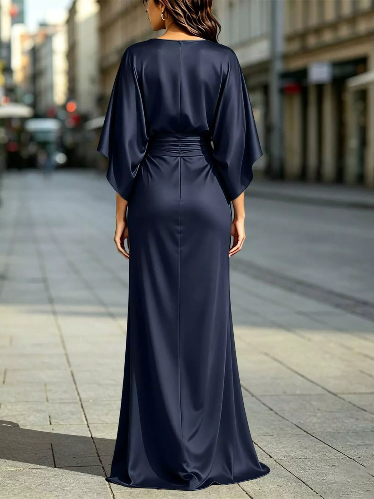 Zip-Back Ruched Waist Maxi Dress