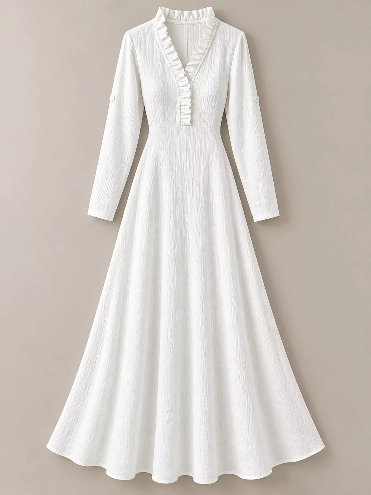Frill Roll-Up Sleeve Maxi Dress