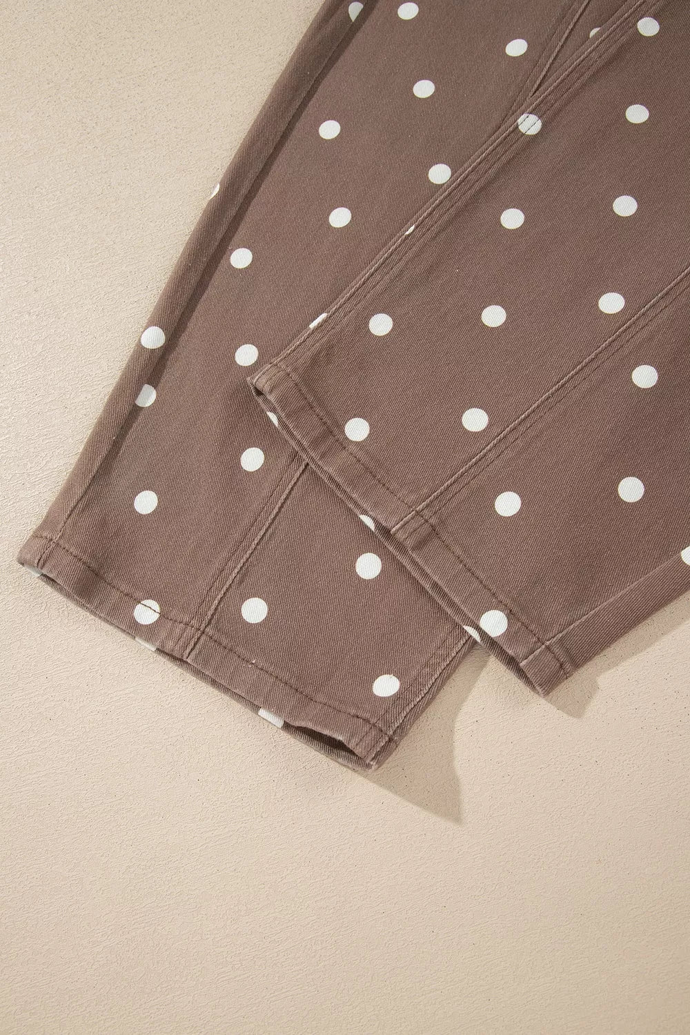 Polka Dot Print Barrel Jeans in Dark Brown