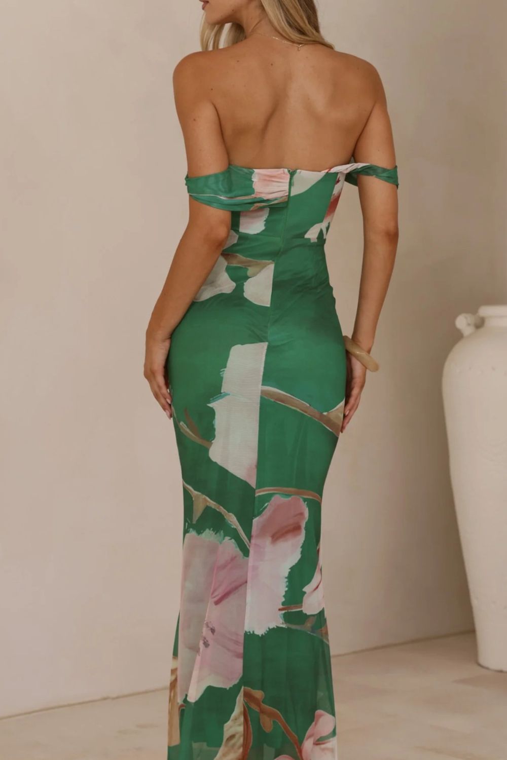 One-Shoulder Ruched Floral Maxi Dress