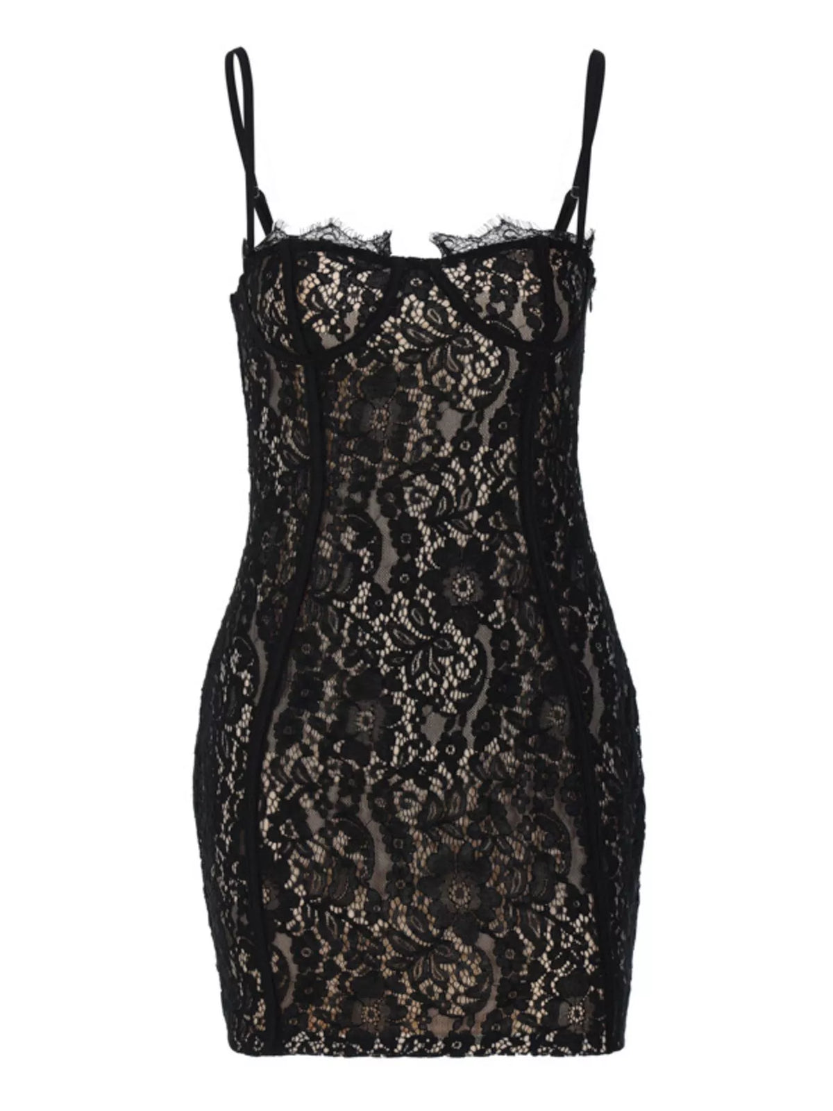 Lace Spaghetti-Strap Mini Dress