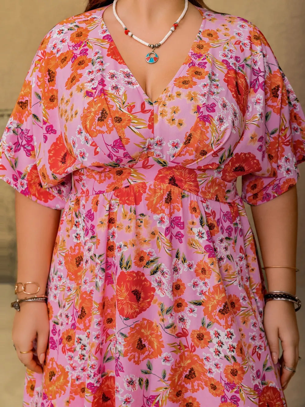 Floral V-Neck Maxi Dress in Fuchsia Pink